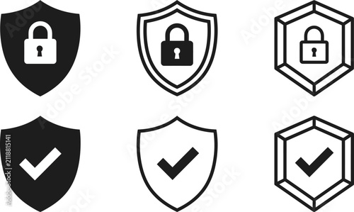 Set of security shield and lock vector icons, protection and safety sign design elements