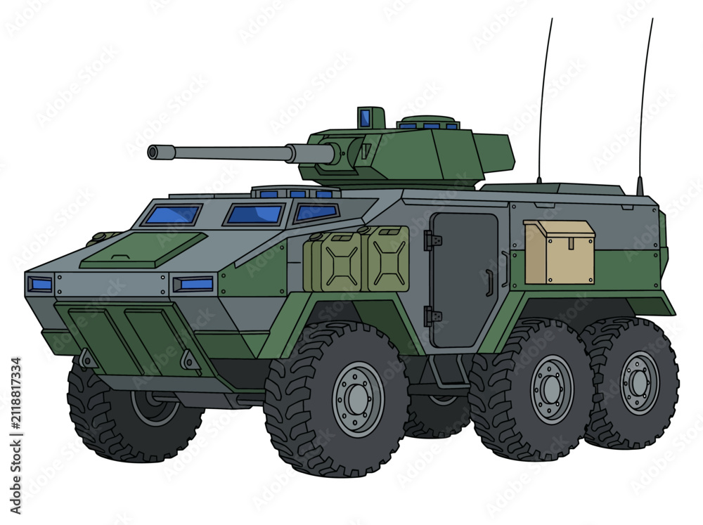 Fototapeta premium 6x6 Armored Fighting Vehicle Illustration with Turret and Cannon