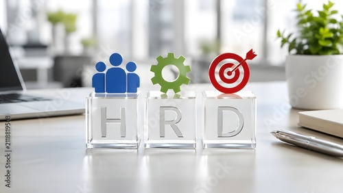Human resources development HRD strategy with employee team management and corporate business goals concept.