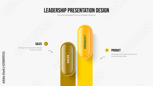 Financial Performance 2 Step Infographic Slide Template. Product Showcase Two Element Diagram Slideshow Design. Creative Innovation Frame Layout Vector Illustration.