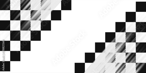 Bild auf Leinwand Grunge race flag background, car rally or motocross finish flag with vector checker pattern