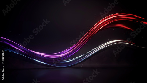 Abstract Fluid Waves with Red and Purple Metallic Reflections on Black Background