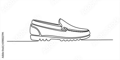 Fotografie Continuous single line drawing of a classic leather loafer shoe for men showing