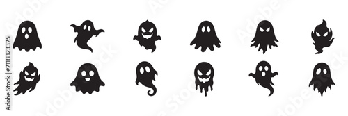 Quadro su tela Ghost silhouettes collection black shapes on a white background