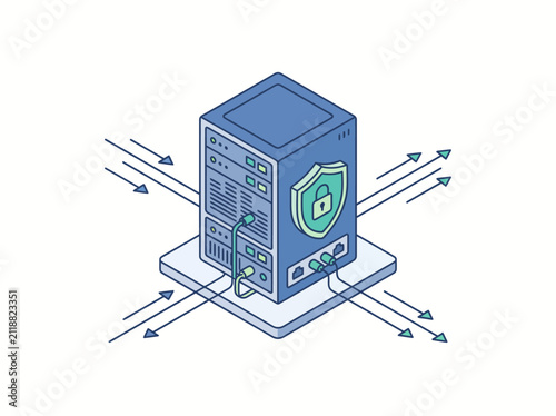 Enterprise Firewall Server Protection Isometric Vector Illustration