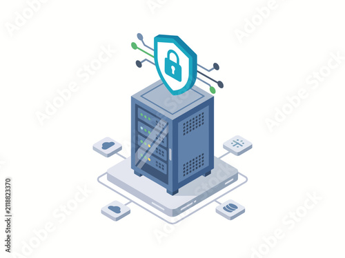 Secure Hosting Platform with Data Protection Isometric Vector Illustration
