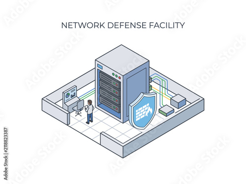 Network Defense Facility Isometric Server Security Vector Illustration