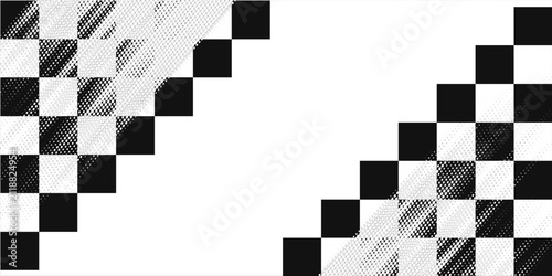 Bild auf Leinwand Grunge race flag background, car rally or motocross finish flag with vector checker pattern