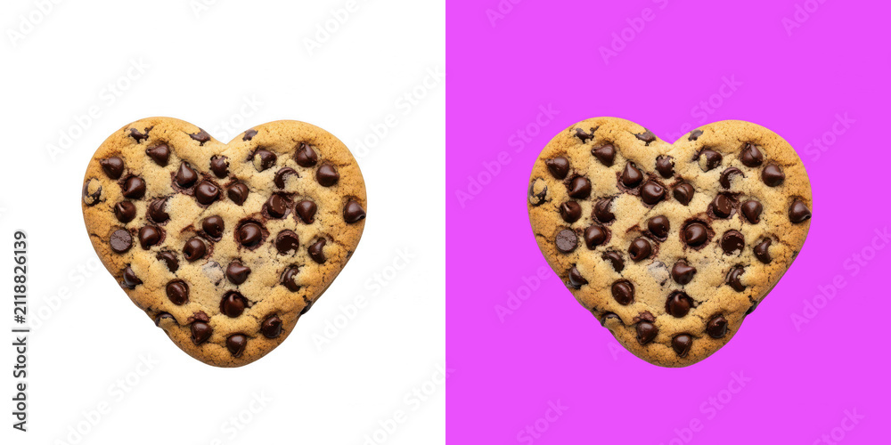 Fototapeta premium Heart shaped chocolate chip cookie on background
