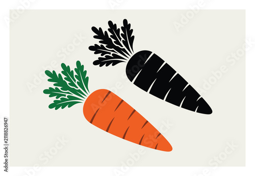 Foto Silueta minimalista de una zanahoria naranja y una zanahoria negra