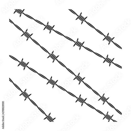 Bild auf Leinwand Patrón continuo de hebras diagonales de alambre de púas sobre fondo blanco