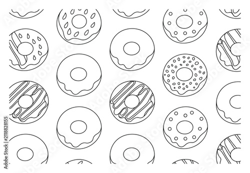 Canvastavla Patrón continuo de donas dibujadas a mano para colorear