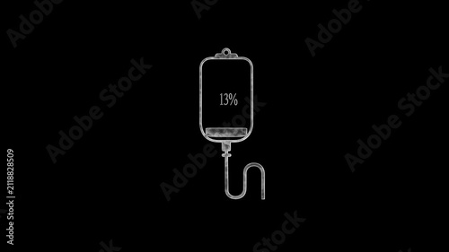 Medical iv drip bag with decreasing percentage counter, healthcare infusion therapy animation infusion bag