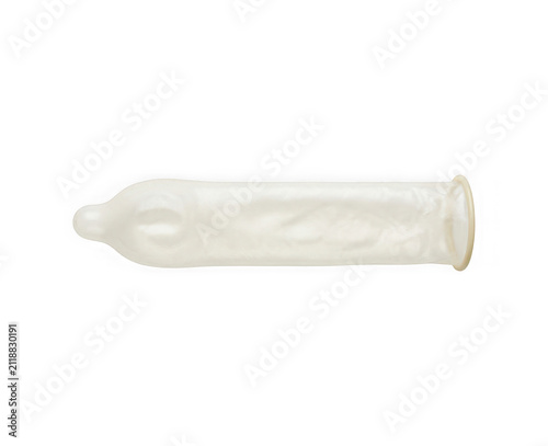 A single unrolled latex condom, isolated on transparent background