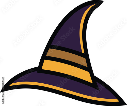 Purple witch hat with golden band for halloween costume party accessories magical wizard apparel sorcerer headwear spooky fantasy theme.