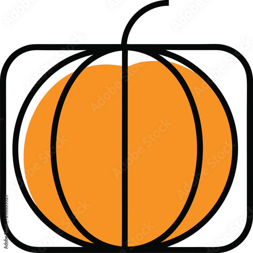 Stylized pumpkin icon with stem inside rounded square frame, simple graphic element for autumn.