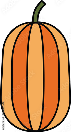 Simple pumpkin graphic with smooth curves and stem, flat design for fall season celebrations.