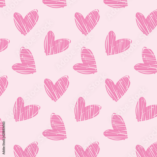 Romantic Pink Hand-Drawn Heart Pattern Background. A charming vector illustration featuring various shades of pink and magenta hearts in a sketchy, doodle style. Perfect for wedding invitations,