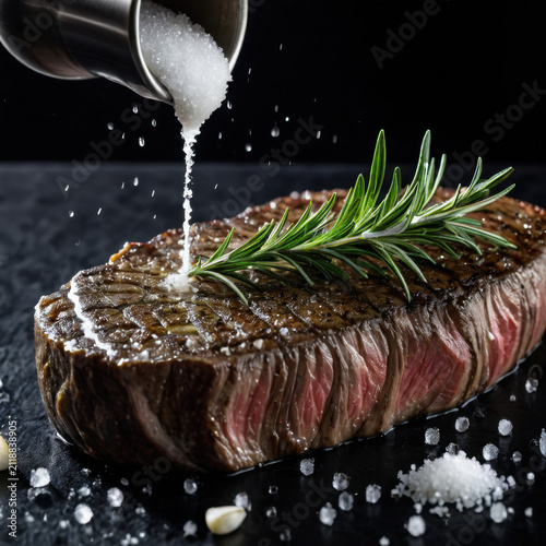 Fresh raw beef steak composition in different preparing styles and serving concepts.
