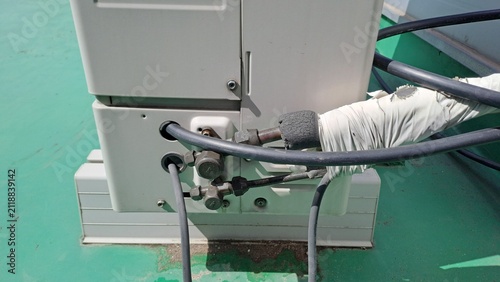 Rooftop Air Conditioner Outdoor Unit Refrigerant Pipe Connection Close-Up