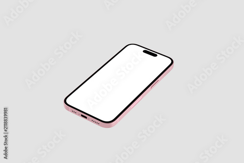Pink mobile phone mockup for presentation with grey background