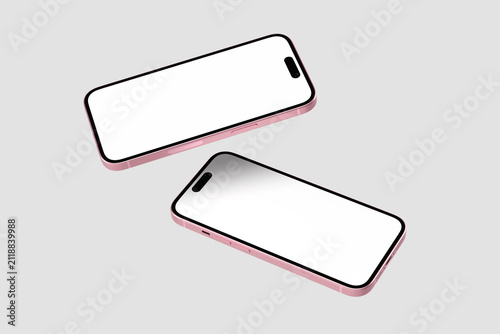 Pink mobile phone mockup for presentation with grey background