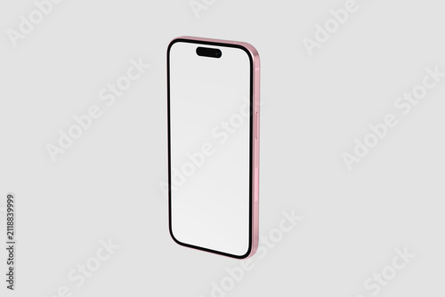 Pink mobile phone mockup for presentation with grey background