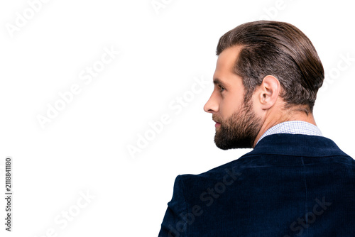 Foto Profile half-faced side view portrait of handsome luxurious attractive stylish m