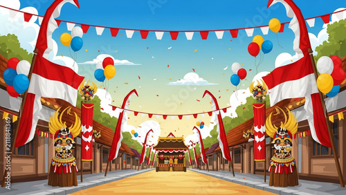 Indonesian Independence Day Festive Street Scene Illustration