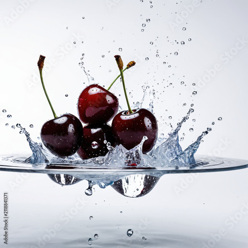 Fresh ripe dark sweet cherries composition in different concepts and styles.