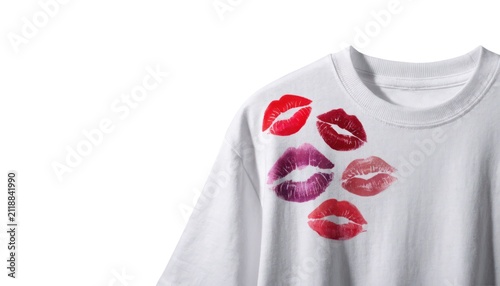 Colorful Lipstick Marks on White T-Shirt