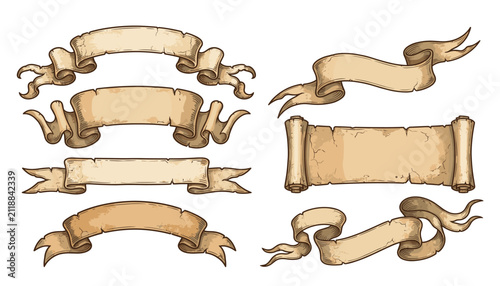 Foto Vintage ribbon banner vector illustration set