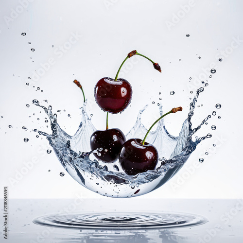 Fresh ripe dark sweet cherries composition in different concepts and styles.