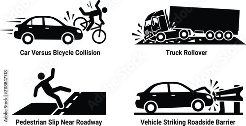 Set of road accident and traffic danger icons