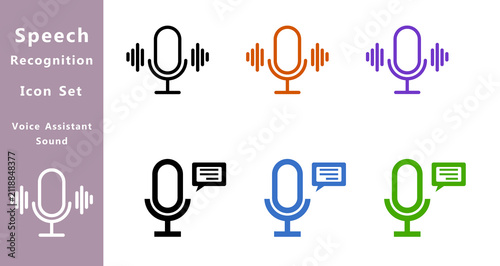 speech recognition microphone icon set voice assistant sound wave vector