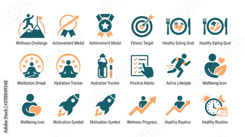 Colorful flat design icons for business and lifestyle concepts.