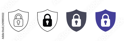 Security Protection Icon, Shield Lock Symbol, Data Privacy Sign for Cybersecurity, Safe Access, Account Protection and Secure Interface Vector Illustration.