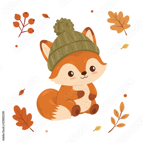 Autumn Fox Wearing Knitted Beanie 