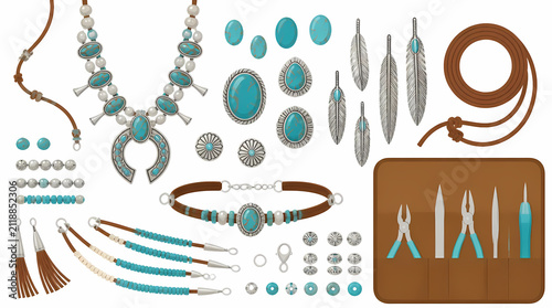 Jewelry Making Kit with Turquoise Beads and Silver Accents for Crafting Native American Style Adornments