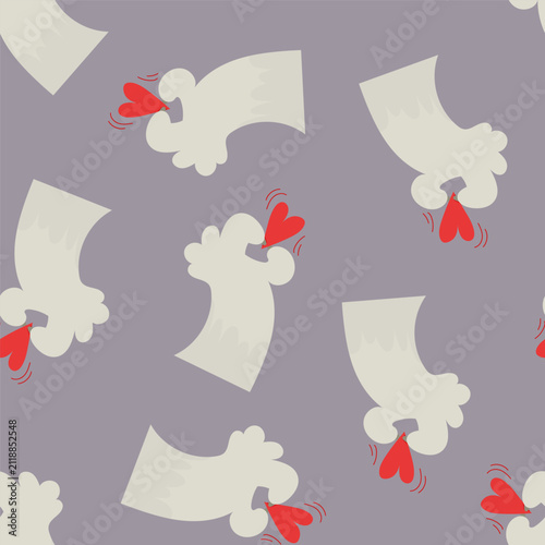Seamless Cat Paw and Heart Pattern on Gray Background for International Cat Day