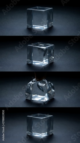Clear Geometric Ice Cubes Abstract Crystal Shapes Reflection on Dark Surface Minimalist Art Background