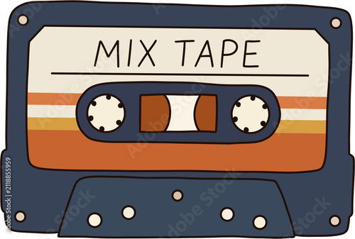 Vintage retro audio cassette tape mixtape cute hand drawn doodle illustration.