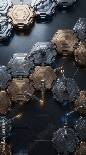 Futuristic Hexagonal Tech Pattern Dark Abstract Sci Fi Geometric Network Background Digital Interface Design