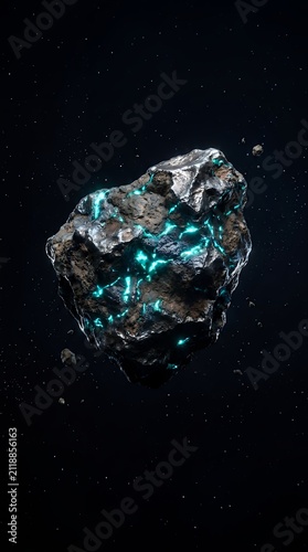 Glowing Alien Space Rock Floating in Deep Cosmic Void Mysterious Blue Energy Planet Texture