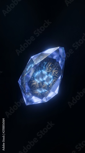 Glowing blue crystal gem fantasy abstract digital art space light magic glowing diamond object texture background