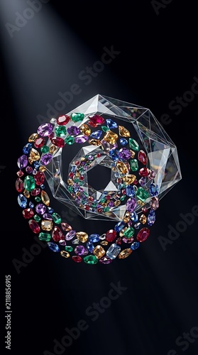 Luxurious circular arrangement of colorful gemstones and diamonds high quality jewelry pattern