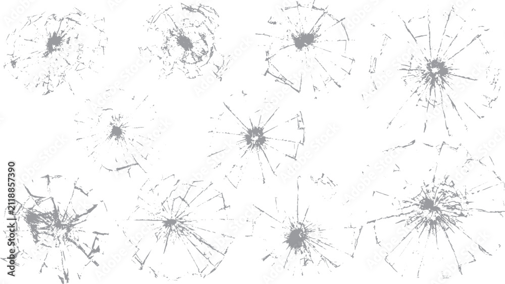 Obraz premium Broken glass texture with realistic cracked transparent overlay set Shattered glass crack pattern isolated on transparent background