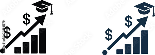 Quadro su tela Education and financial growth icon set featuring learning achievement, career development, income improvement, and investment symbols in minimal line style