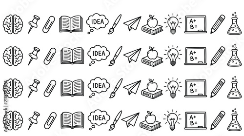 Hand drawn education icons set in clean simple vector style