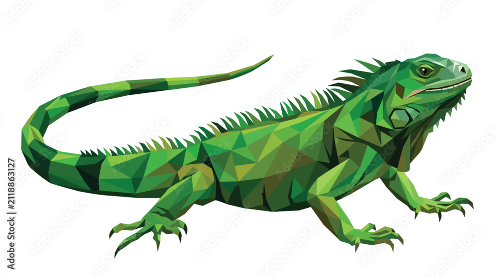 Fototapeta premium Green Iguana Reptile Vector Illustration in Geometric Low Poly Style Isolated on White Background for Tropical Designs